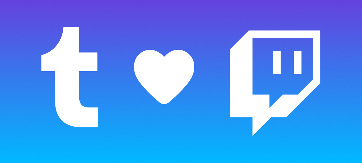 El icono de Tumblr, un corazón y el icono de Twitch.