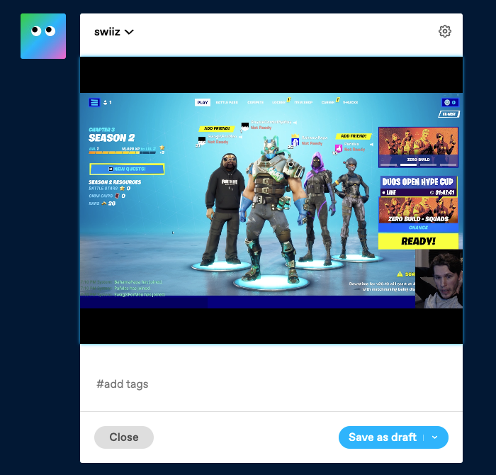 Un vídeo de Twitch insertado en una publicación de Tumblr.